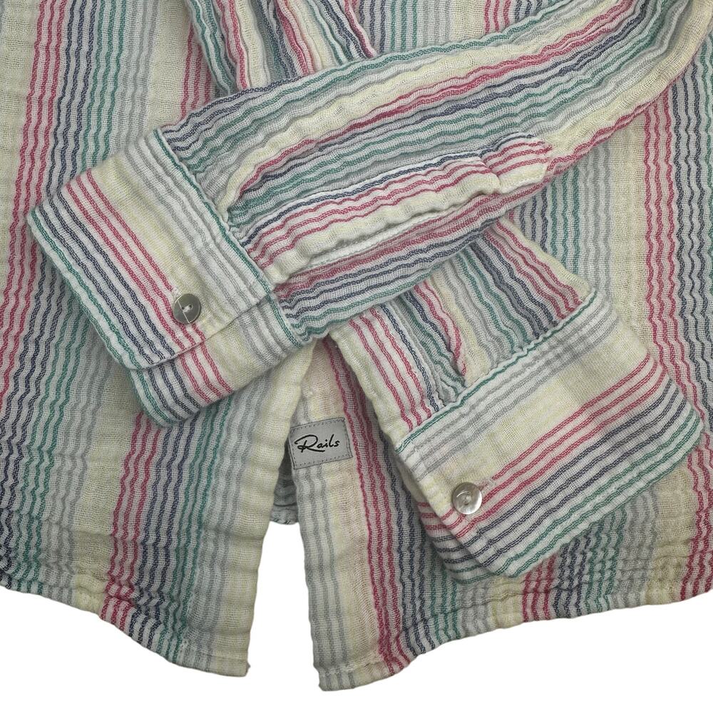 Rails Ellis Button Down Shirt Iris Stripe Size XS Rainbow Lightweight Pastel - Picture 8 of 16